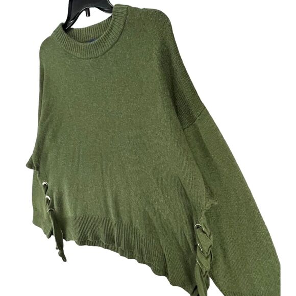 Saks Fifth Avenue Sweater Womens M Olive Green Merino Wool Cashmere Boxy Cozy - Picture 2 of 13